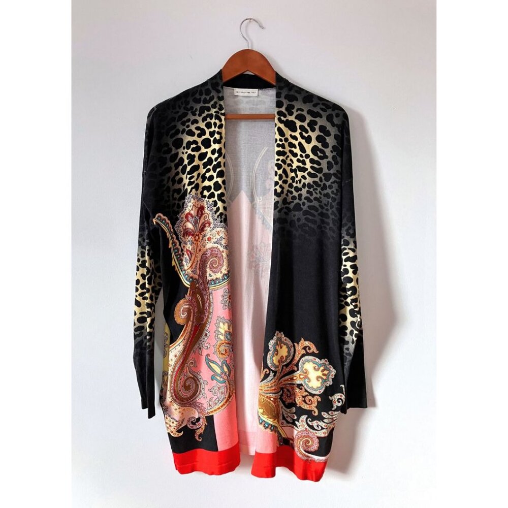 Etro Silk Blend Leopard Paisley-Print Cardigan Size IT 46/ US 10/ Large